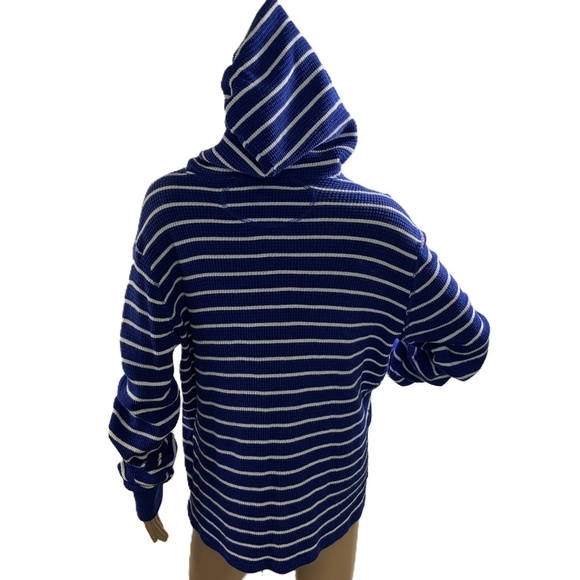 Polo By Ralph Lauren Blue White Striped Drawstring Hoodie Size Med Preppy Grunge - Picture 7 of 12